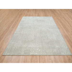 6'x9'2" Beige Wool and Plant Based Silk Hand Loomed Fine Jacquard with Erased Design Oriental Rug FWR379584
