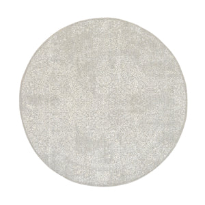6'x6' Beige Wool and Plant Based Silk Hand Loomed Fine Jacquard with Erased Design Oriental Round Rug FWR379620