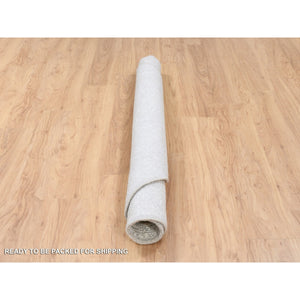 6'1"x6'1" Beige Wool and Plant Based Silk Hand Loomed Fine Jacquard with Erased Design Oriental Round Rug FWR379632