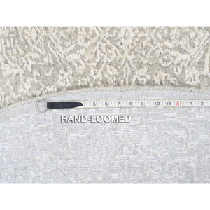 6'1"x6'1" Beige Wool and Plant Based Silk Hand Loomed Fine Jacquard with Erased Design Oriental Round Rug FWR379632