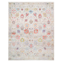 Load image into Gallery viewer, 11&#39;9&quot;x15&#39; Ivory Tabriz Vase With Flower Design Colorful Silk With Textured Wool Hand Knotted Oriental Oversized Rug FWR379644