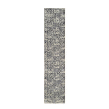 Load image into Gallery viewer, 2&#39;7&quot;x12&#39;2&quot; Wool and Art Silk Hand Loomed Light Gray Fine Jacquard with Erased Design Oriental Runner Rug FWR379662