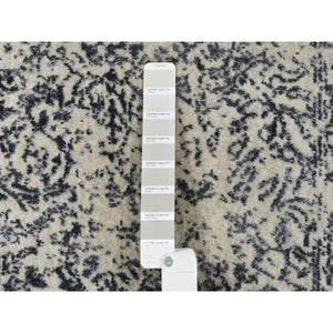 2'7"x12'2" Wool and Art Silk Hand Loomed Light Gray Fine Jacquard with Erased Design Oriental Runner Rug FWR379662