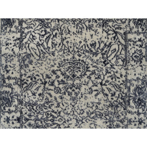 2'7"x12'2" Wool and Art Silk Hand Loomed Light Gray Fine Jacquard with Erased Design Oriental Runner Rug FWR379662