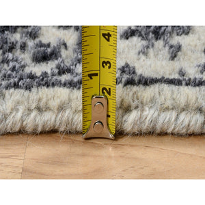 2'7"x12'2" Wool and Art Silk Hand Loomed Light Gray Fine Jacquard with Erased Design Oriental Runner Rug FWR379662