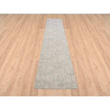 Load image into Gallery viewer, 2&#39;7&quot;x12&#39; Beige Wool and Plant Based Silk Hand Loomed Fine Jacquard with Erased Design Oriental Runner Rug FWR379668