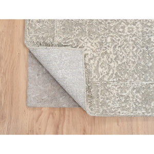 2'7"x12' Beige Wool and Plant Based Silk Hand Loomed Fine Jacquard with Erased Design Oriental Runner Rug FWR379668