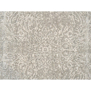 2'7"x12' Beige Wool and Plant Based Silk Hand Loomed Fine Jacquard with Erased Design Oriental Runner Rug FWR379668