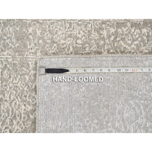2'7"x12' Beige Wool and Plant Based Silk Hand Loomed Fine Jacquard with Erased Design Oriental Runner Rug FWR379668