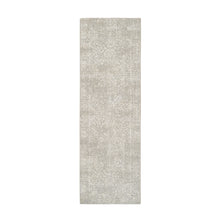 Load image into Gallery viewer, 2&#39;6&quot;x8&#39; Beige Wool and Plant Based Silk Hand Loomed Fine Jacquard with Erased Design Oriental Runner Rug FWR379680