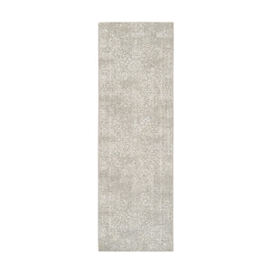 2'6"x8' Beige Wool and Plant Based Silk Hand Loomed Fine Jacquard with Erased Design Oriental Runner Rug FWR379680