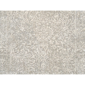 2'6"x8' Beige Wool and Plant Based Silk Hand Loomed Fine Jacquard with Erased Design Oriental Runner Rug FWR379680