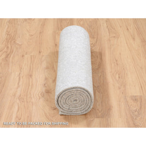 2'6"x8' Beige Wool and Plant Based Silk Hand Loomed Fine Jacquard with Erased Design Oriental Runner Rug FWR379680