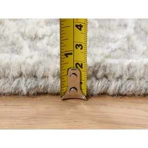 2'6"x8' Beige Wool and Plant Based Silk Hand Loomed Fine Jacquard with Erased Design Oriental Runner Rug FWR379680