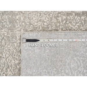 2'6"x8' Beige Wool and Plant Based Silk Hand Loomed Fine Jacquard with Erased Design Oriental Runner Rug FWR379680