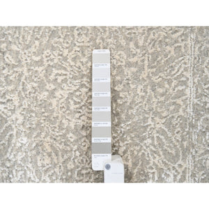 2'5"x5'10" Beige, Fine Jacquard with Erased Design, Hand Loomed, Wool and Art Silk Oriental Runner Rug FWR379686