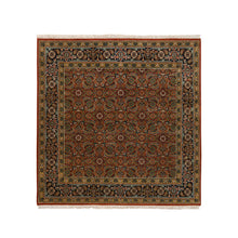 Load image into Gallery viewer, 5&#39;x5&#39; Hand Knotted Herati Fish Design Dense Weave 175 KPSI Extra Soft Wool Red Square Oriental Rug FWR379902