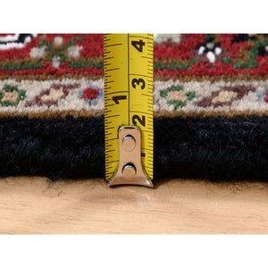 2'4"x16'8" Wool Hand Knotted Black Tabriz Mahi with Fish Medallion Design XL Runner Oriental Rug FWR380028