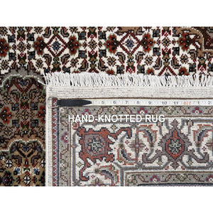 4'x12'1" Wool Ivory Tabriz Mahi Hand Knotted Double Fish Medallions Design Wide Runner Oriental Rug FWR380034