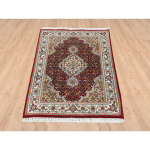 2'x3'1" Tabriz Mahi with Fish Medallions Design Wool Hand Knotted Red Oriental Rug FWR380094