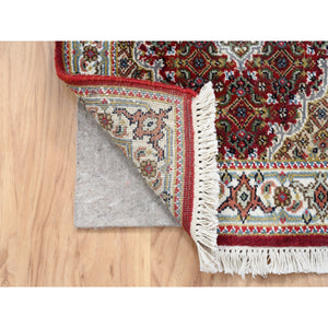 2'x3'1" Tabriz Mahi with Fish Medallions Design Wool Hand Knotted Red Oriental Rug FWR380094