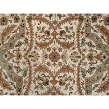 Load image into Gallery viewer, 5&#39;1&quot;x7&#39; Hand Spun New Zealand Wool and Silk Tabriz Revival 300 KPSI Denser Weave Hand Knotted Ivory Thick and Plush Natural Dyes Luxurious to the Touch Oriental Rug FWR380160