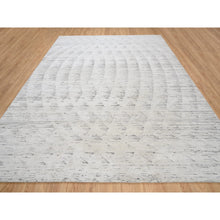 Load image into Gallery viewer, 9&#39;1&quot;x11&#39;9&quot; Repetitive Curvilinear Design Hand Knotted Undyed Natural Wool Ivory Tone on Tone Oriental Rug FWR380208