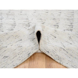 9'1"x11'9" Repetitive Curvilinear Design Hand Knotted Undyed Natural Wool Ivory Tone on Tone Oriental Rug FWR380208