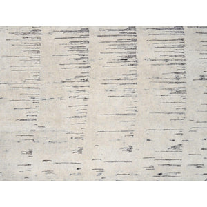6'x9' Undyed Natural Wool Ivory Tone on Tone Repetitive Curvilinear Design Hand Knotted Oriental Rug FWR380250