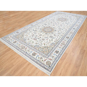 8'x16'2" Ivory Nain with Center Medallion Flower Design 250 KPSI Wool Hand Knotted Oriental Wide Gallery Size Runner Rug FWR380370