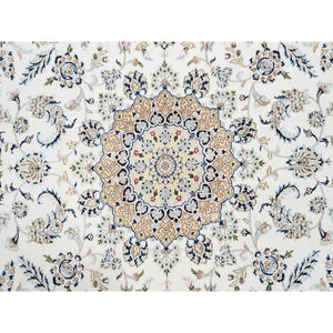 8'x16'2" Ivory Nain with Center Medallion Flower Design 250 KPSI Wool Hand Knotted Oriental Wide Gallery Size Runner Rug FWR380370