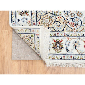 4'1"x12' Ivory Nain with Center Medallion Flower Design 250 KPSI Wool Hand Knotted Oriental Wide Runner Rug FWR380394