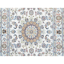 Load image into Gallery viewer, 4&#39;1&quot;x12&#39; Ivory Nain with Center Medallion Flower Design 250 KPSI Wool Hand Knotted Oriental Wide Runner Rug FWR380394