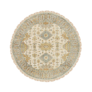 6'1"x6'1" Hand Knotted Ivory with Soft Colors Karajeh Design Soft Pure Wool Oriental Round Rug FWR380514