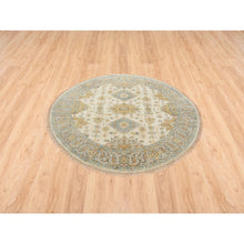 Load image into Gallery viewer, 6&#39;1&quot;x6&#39;1&quot; Hand Knotted Ivory with Soft Colors Karajeh Design Soft Pure Wool Oriental Round Rug FWR380514