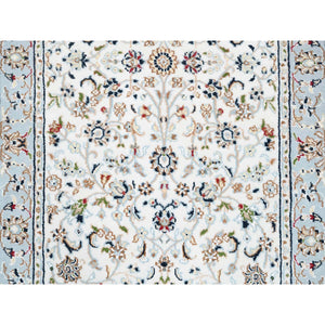 2'8"x10'1" Nain With All Over Flower Design 250 KPSI Wool Hand Knotted Ivory Oriental Runner Rug FWR380712