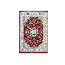 Load image into Gallery viewer, 2&#39;x3&#39;3&quot; Nain with Center Medallion Flower Design 250 KPSI Wool Hand Knotted Cherry Red Oriental Mat Rug FWR380718