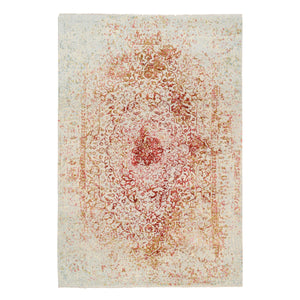 6'x8'10" Pink Persian Erased Medallion Design Wool and Pure Silk Hand Knotted Oriental Rug FWR380754