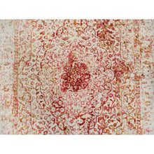 Load image into Gallery viewer, 6&#39;x8&#39;10&quot; Pink Persian Erased Medallion Design Wool and Pure Silk Hand Knotted Oriental Rug FWR380754