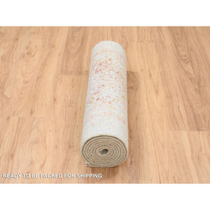 2'7"x9'9" Persian Erased Medallion Design Wool and Pure Silk Hand Knotted Pink Oriental Runner Rug FWR380784