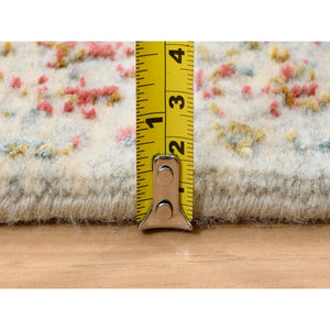 2'7"x9'9" Persian Erased Medallion Design Wool and Pure Silk Hand Knotted Pink Oriental Runner Rug FWR380784