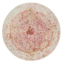 Load image into Gallery viewer, 9&#39;8&quot;x9&#39;8&quot; Wool and Pure Silk Hand Knotted Pink Persian Erased Medallion Design Oriental Round Rug FWR380808