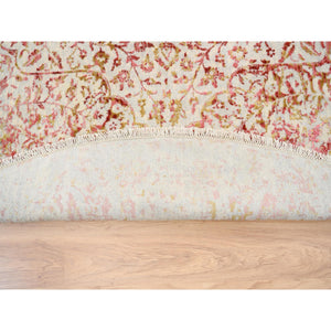 9'8"x9'8" Wool and Pure Silk Hand Knotted Pink Persian Erased Medallion Design Oriental Round Rug FWR380808