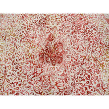 Load image into Gallery viewer, 9&#39;8&quot;x9&#39;8&quot; Wool and Pure Silk Hand Knotted Pink Persian Erased Medallion Design Oriental Round Rug FWR380808