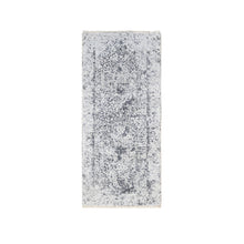 Load image into Gallery viewer, 2&#39;6&quot;x5&#39;10&quot; Wool and Pure Silk Hand Knotted Silver Gray Erased Persian Design Oriental Runner Rug FWR380850