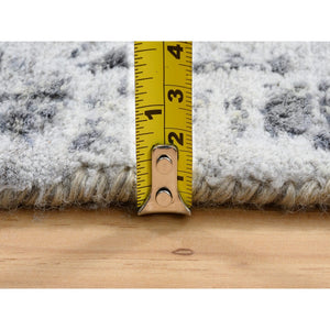 2'6"x5'10" Wool and Pure Silk Hand Knotted Silver Gray Erased Persian Design Oriental Runner Rug FWR380850