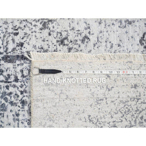 2'6"x5'10" Wool and Pure Silk Hand Knotted Silver Gray Erased Persian Design Oriental Runner Rug FWR380850