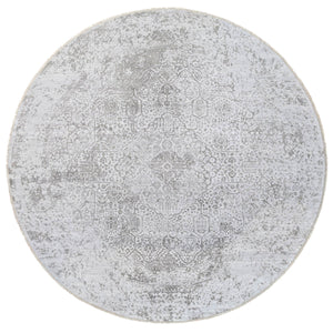 11'9"x11'9" Hand Knotted Silver Gray Broken Persian Design Wool and Pure Silk Oriental Round Rug FWR380862