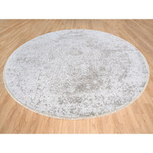 Load image into Gallery viewer, 11&#39;9&quot;x11&#39;9&quot; Hand Knotted Silver Gray Broken Persian Design Wool and Pure Silk Oriental Round Rug FWR380862