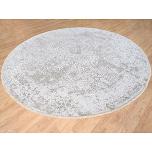 11'9"x11'9" Hand Knotted Silver Gray Broken Persian Design Wool and Pure Silk Oriental Round Rug FWR380862
